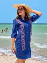 Load image into Gallery viewer, Guayabera Dress Aleli Navy
